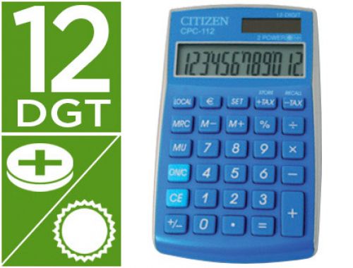 Calculadora citizen de bolso cpc-112lbwb 12 digitos celeste serie wow , Citizen , 63911 , 4562195136590